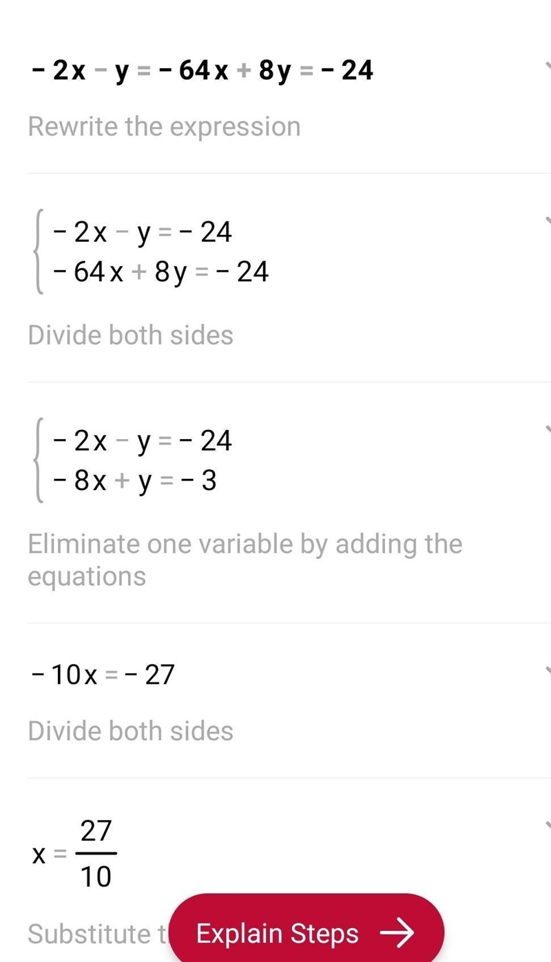 1- Solve the systems of equations with the following methods: -2x-y=-6 4x+8y=-24 a-example-2