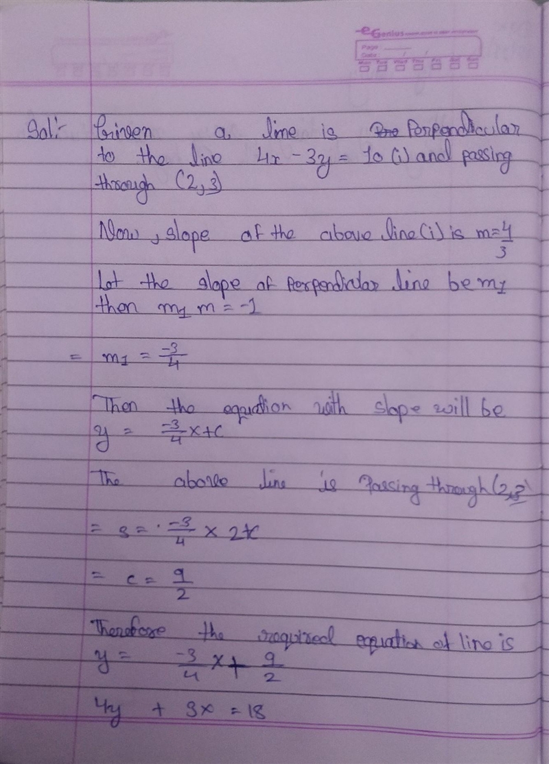 Find the equation of the line perpendicular to the given line and passing through-example-1