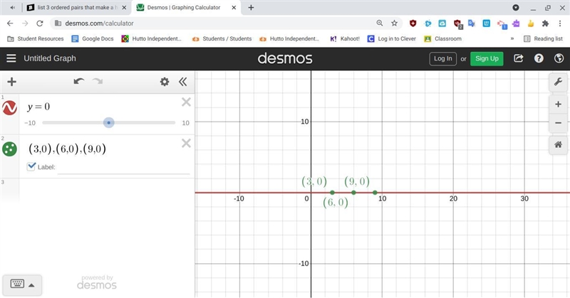 List 3 ordered pairs that make a horizontal line and their slope-example-1