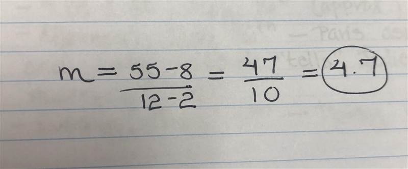 Find the slope of the points 2,8 and 12,55-example-1