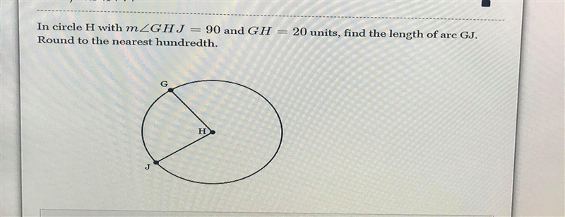 In circle H with m \angle GHJ= 34m∠GHJ=34 and GH=11GH=11 units, find the length of-example-1