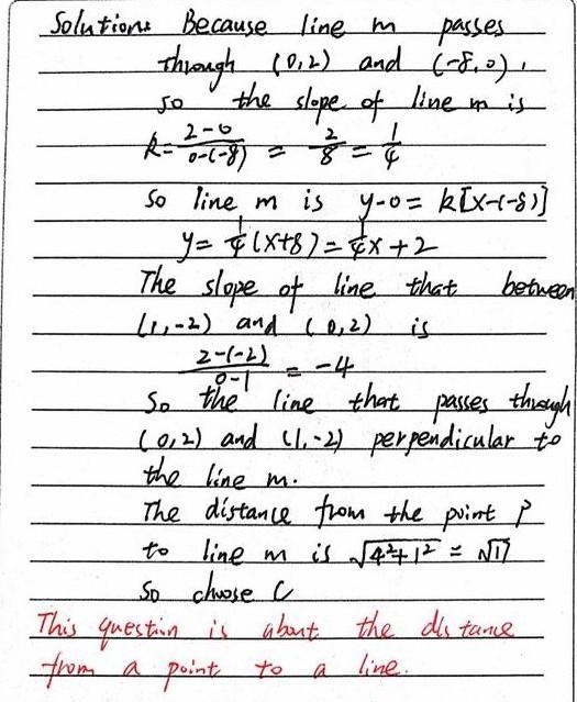 Find the distance from the point P to line m in the given figure. A)170 B)85 C)17 D-example-1