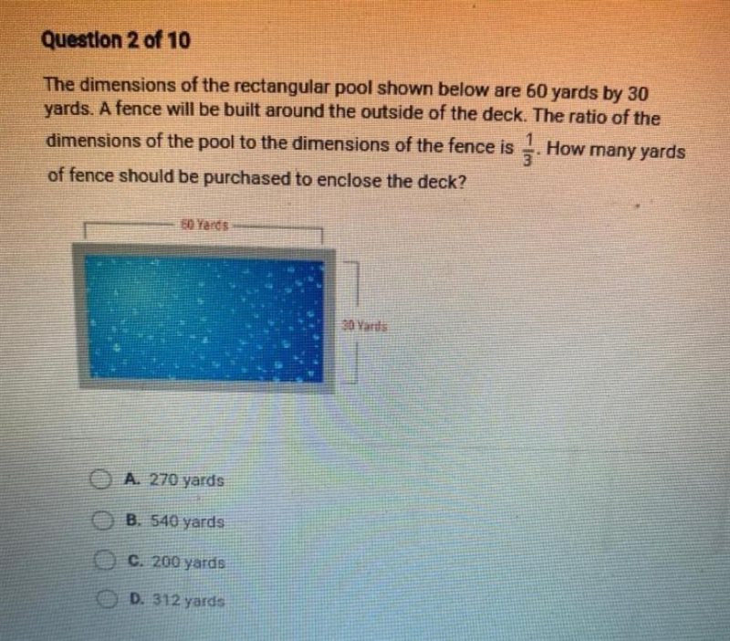 The dimensions of the rectangular pool shown below are 60 yards by 30 yards. A fence-example-1