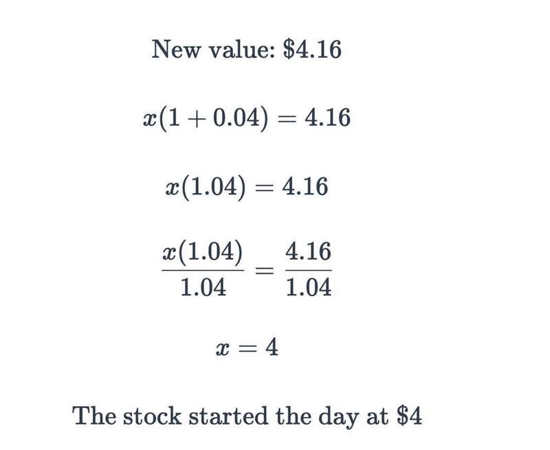 The stock of Company A gained 4% today to $4.16. What was the opening price of the-example-1