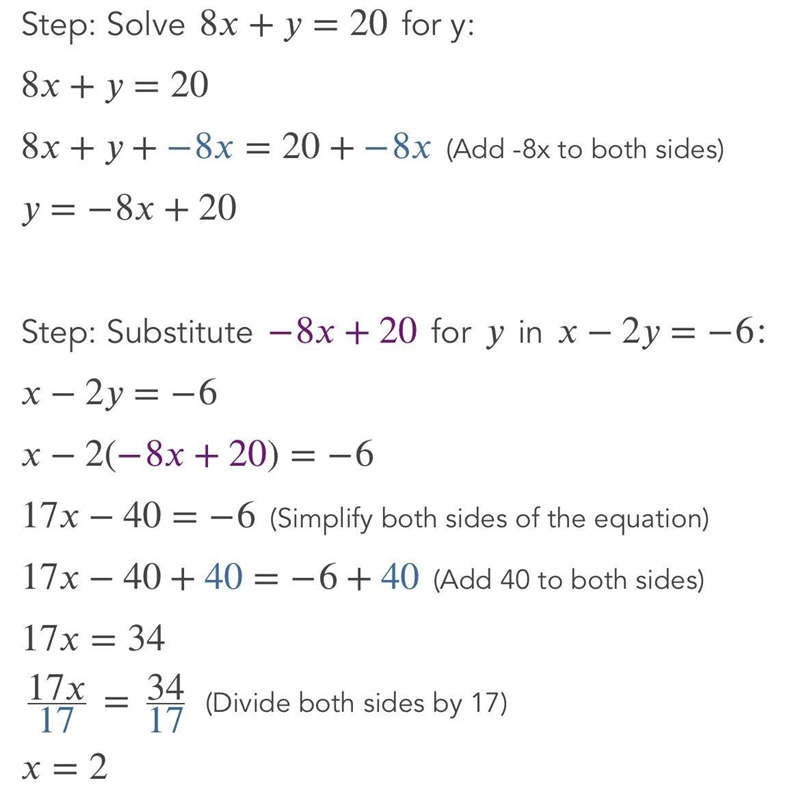 8x + y = 20 x - 2y = -6-example-2