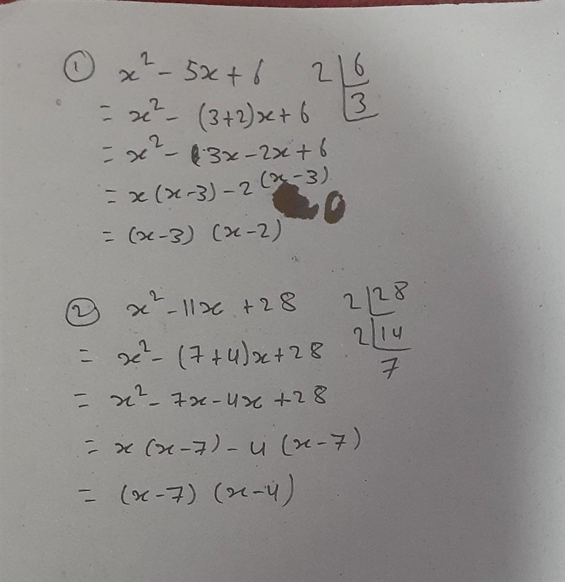 Solve these {x}^(2) - 5x + 6 {x}^(2) - 11x + 28 ​-example-1