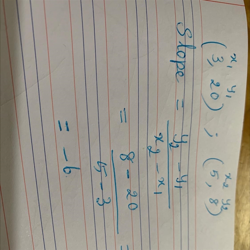 Question 2 Find the slope between the two points: (3, 20) and (5.8)​-example-1