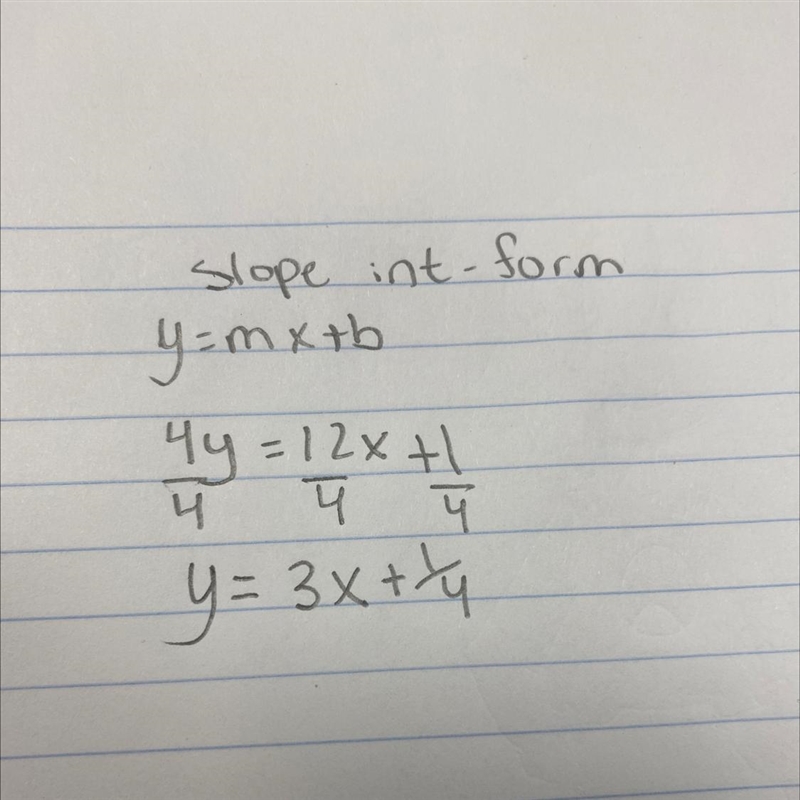 Write this equation in slope-intercept form by isolating the y-variable. 12x = 4y-example-1