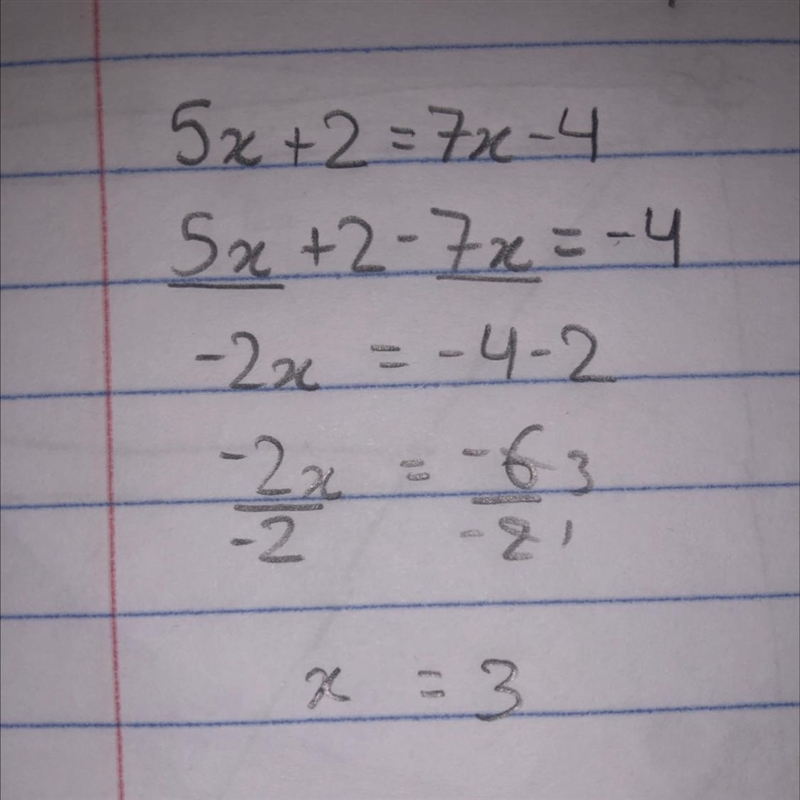 Does anyone know the answer to the question??? 5x+2=7x-4​-example-1