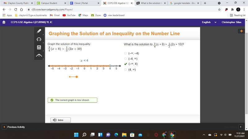 Graph the solution to your inequality on a number line or describe, in words, how-example-1