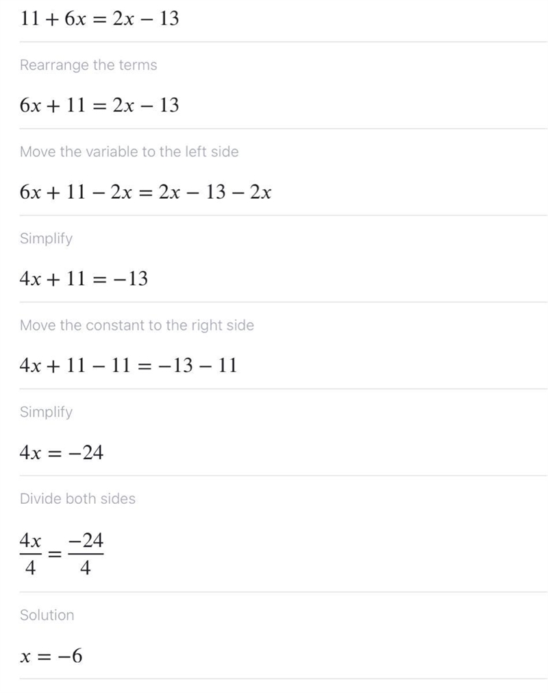 11+6x=2x-13 show your work-example-1