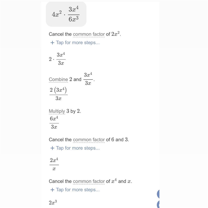 Simplify the expression on: 4x^2 × 3x^4 / 6x^3​-example-1