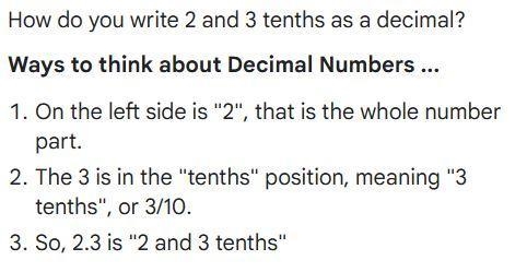 Write as a decimal: two and three-tenths = ​-example-1