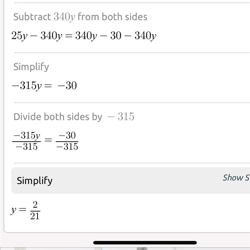 2.5y − 4 = 34y − 7 ITS FOR MY FINAL PLEASE-example-1