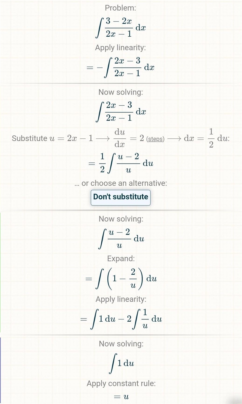 Integrate (3 - 2x)/(2x - 1) dx-example-1