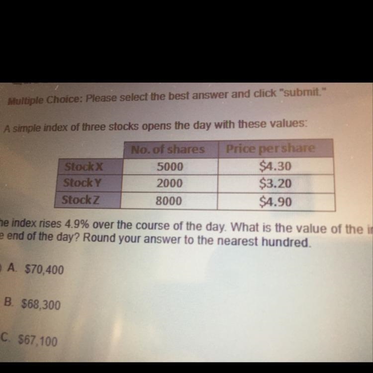 The index rises 4.9% over the course of the day. What is the value of the index at-example-1