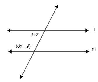 Proving parallel lines. Find the value of x so that l // m. State the converse worksheet-example-1