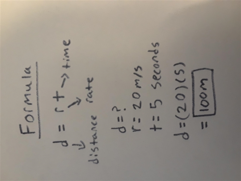 What is the distance of a car traveling with a velocity of 20 m/s north in 5 seconds-example-1