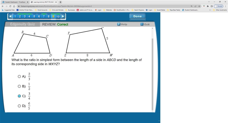 What is the ratio in simplest form between the length of a side in ABCD and the length-example-1