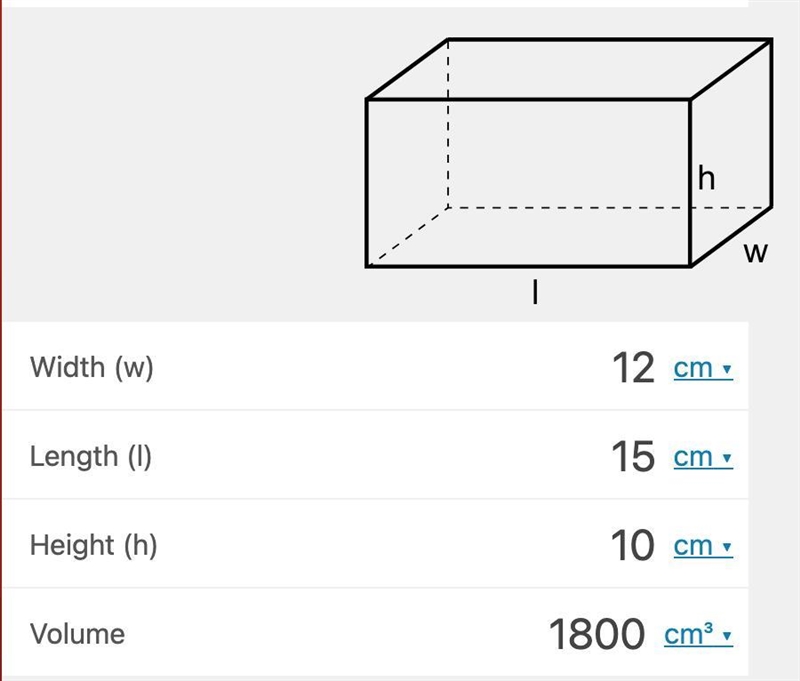 Find the volume of a rectangle box 12cm by 15cm by 10cm-example-1