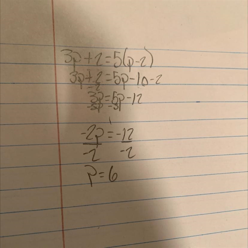 Given that 3p+2=5(p-2),calculate the value of p-example-1