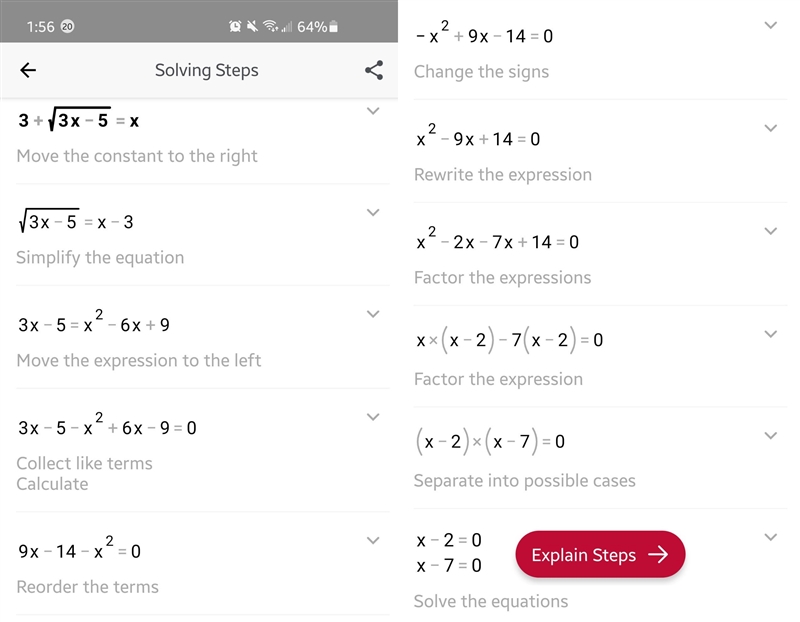 What is the solution to the equation? 3 + V3x – 5= x-example-1