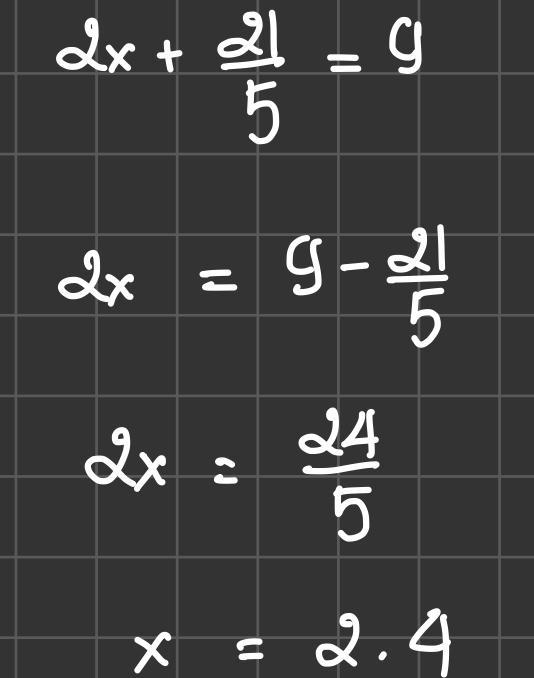 Solve the equation 2x + 21/5 = 9-example-1