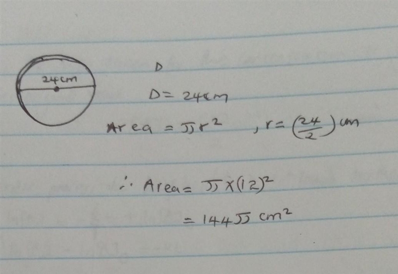 A circular disc has a diameter of 24 centimeters. What is the area of the disc? A-example-1