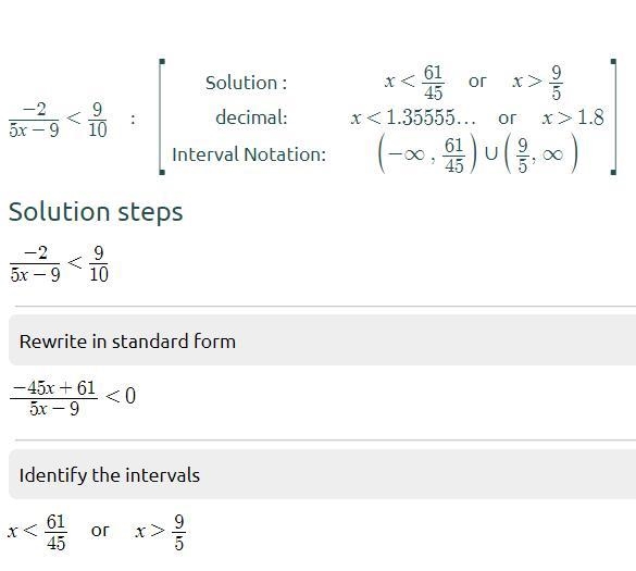 Please help me please!! − 2 -2/5x -9 < 9/10 Plsss help! 5 x − 9 < 9 10-example-1