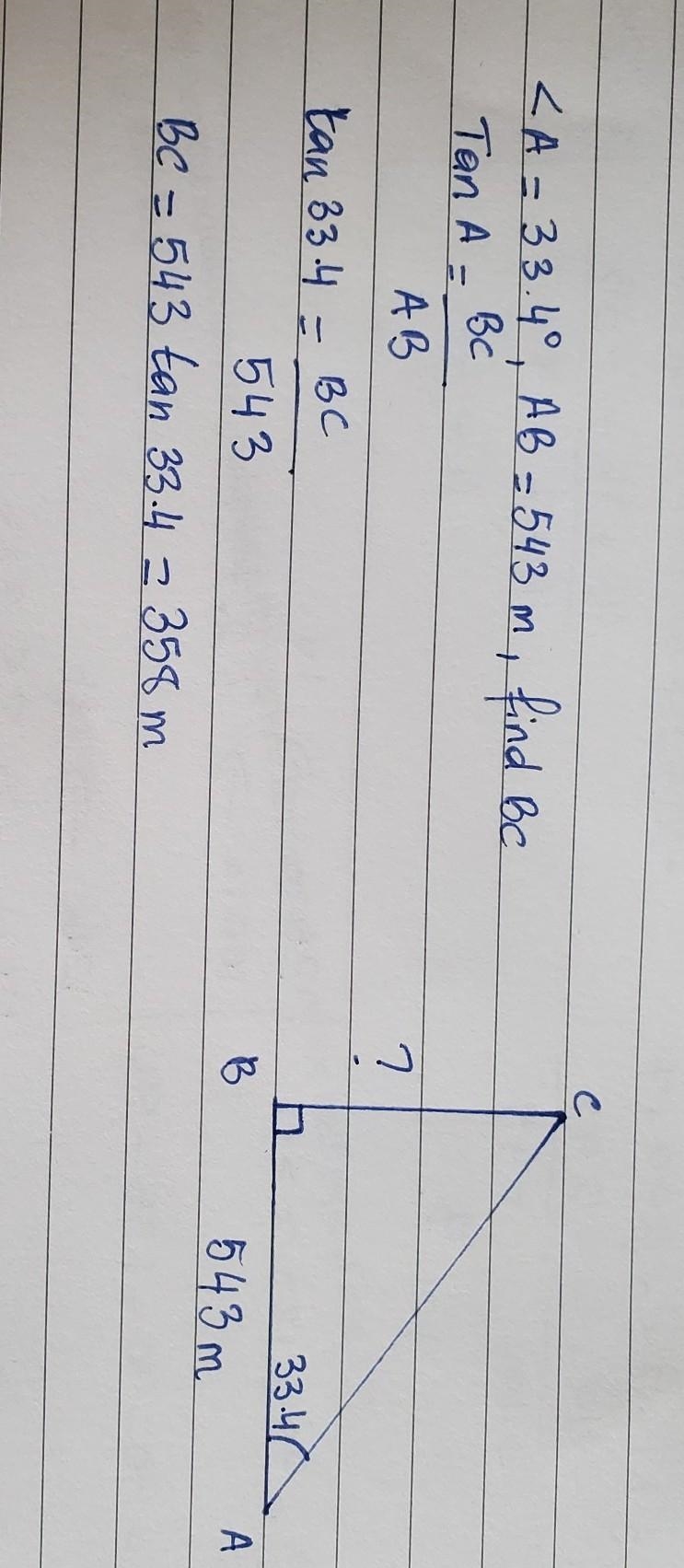 A tower is 543m from your house. The angle of elevation to the top of the tower is-example-1