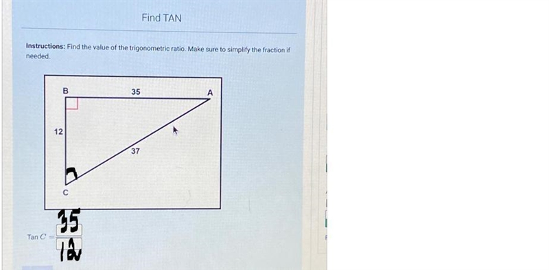 Instructions: Find the value of the trigonometric ratio. Make sure to simplify the-example-1