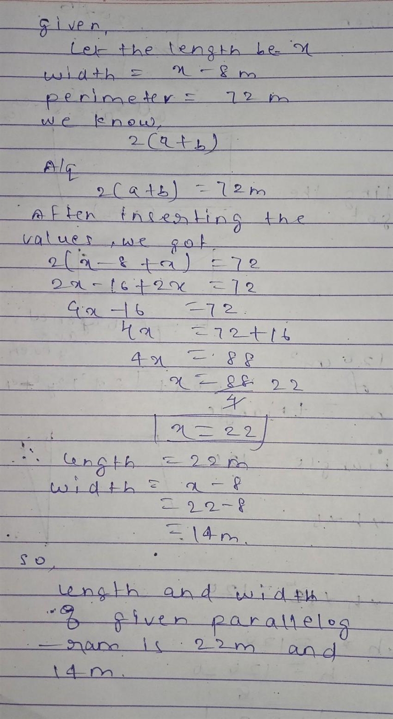 Write and solve an equation for the situation. The perimeter of a parallelogram is-example-1