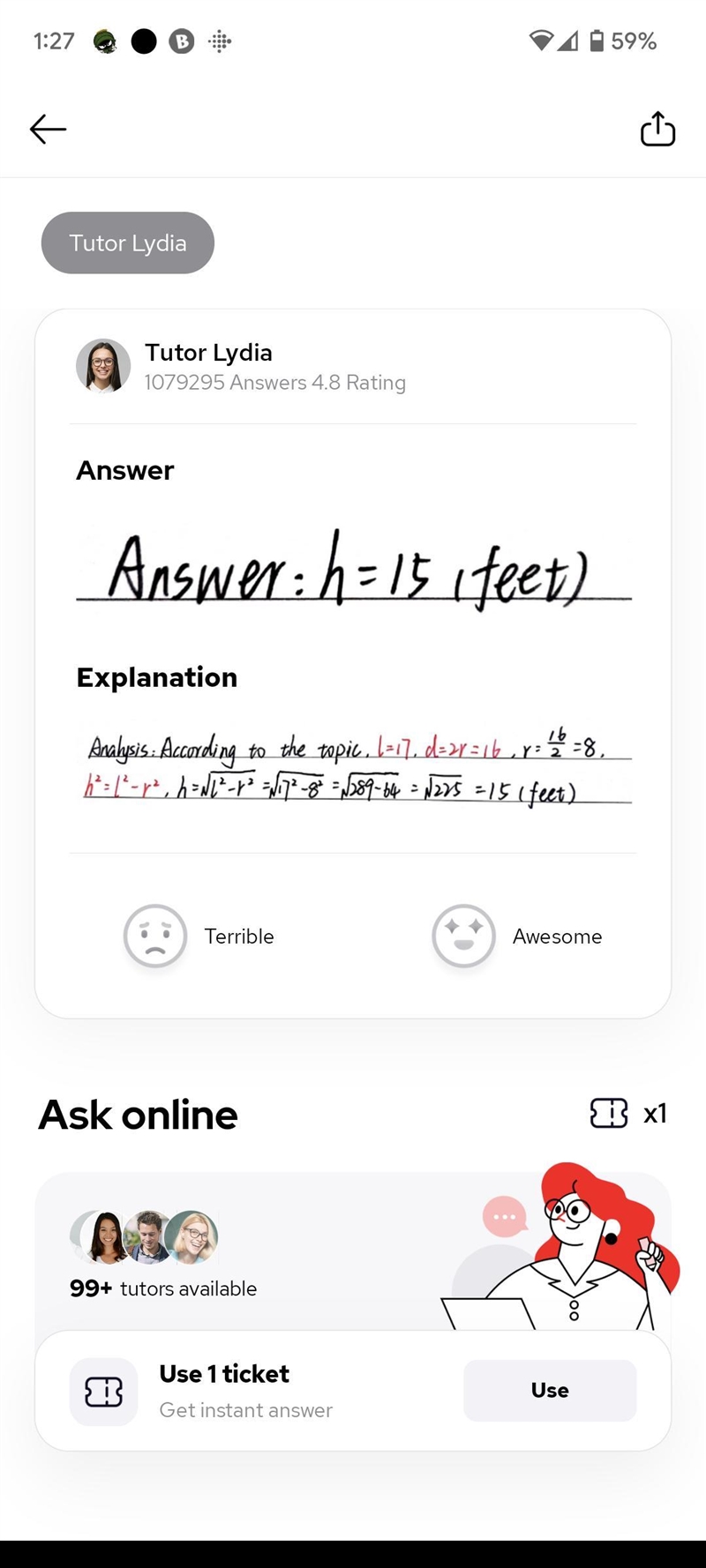 Question 2 of 5 A right cone has a slant height of 17 feet, and the diameter of the-example-1