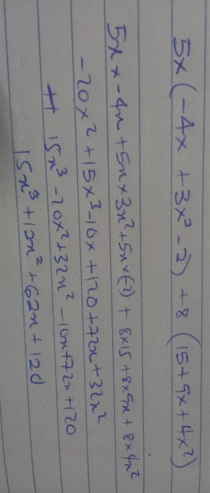 Write an equivalent expression in standard form for the following polynomial: 5x ( -4x-example-1