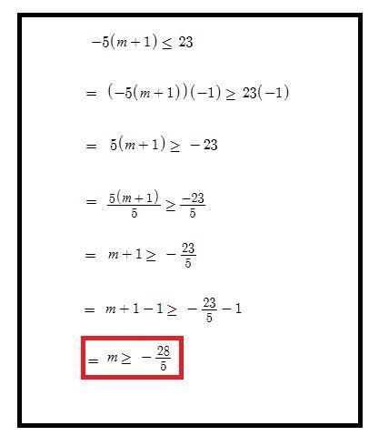 31. Which choice describes the value of m when -5(m + 1) = 23? А B. m 2-3 ms- 6 m-example-1