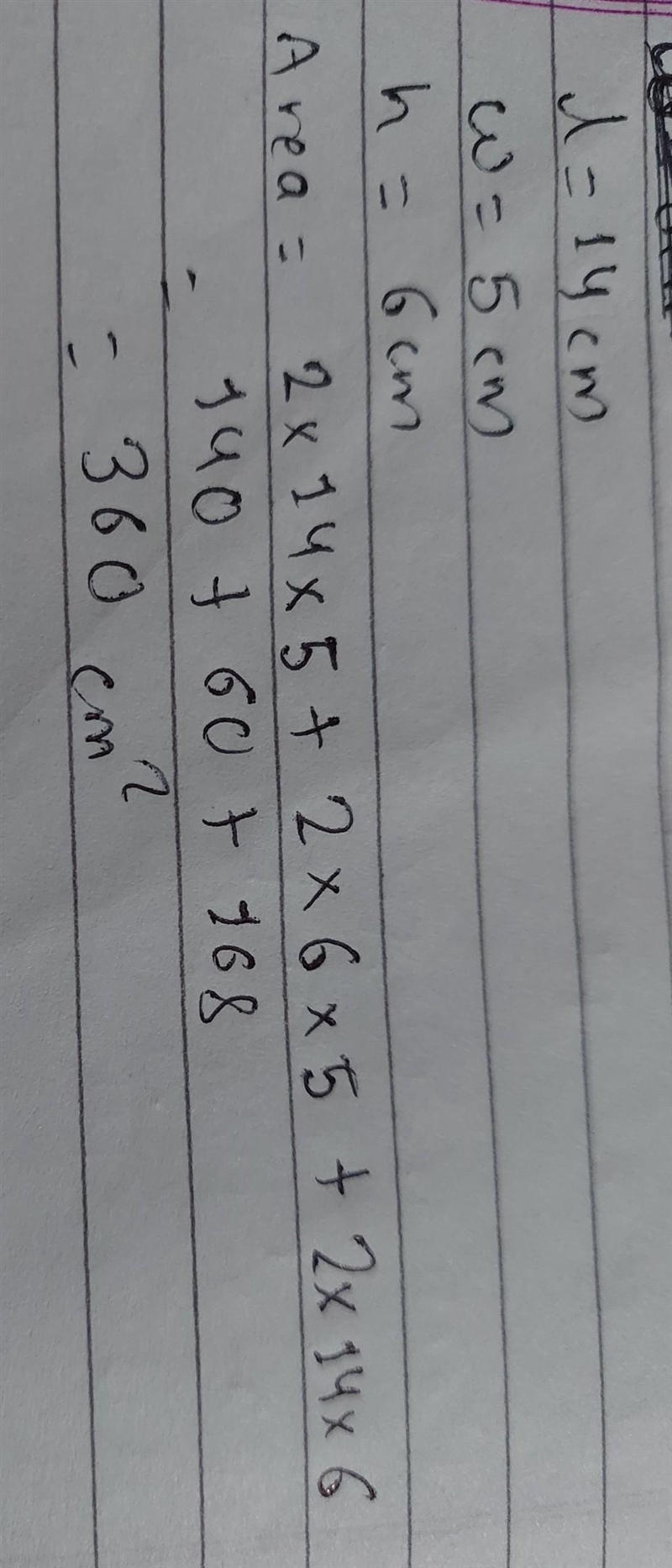 A right rectangular prism is 6 cm by 14 cm by 5 cm. What is the surface area of the-example-1