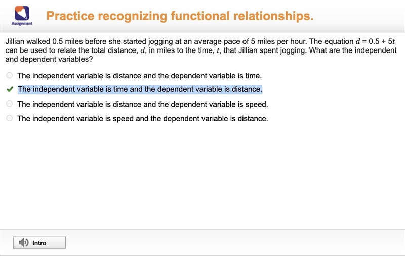 Jillian walked 0.5 miles before she started jogging at an average pace of 5 miles-example-1