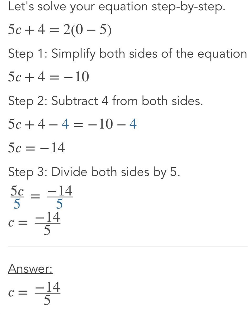 5c + 4 = 2(0 - 5) .-example-1