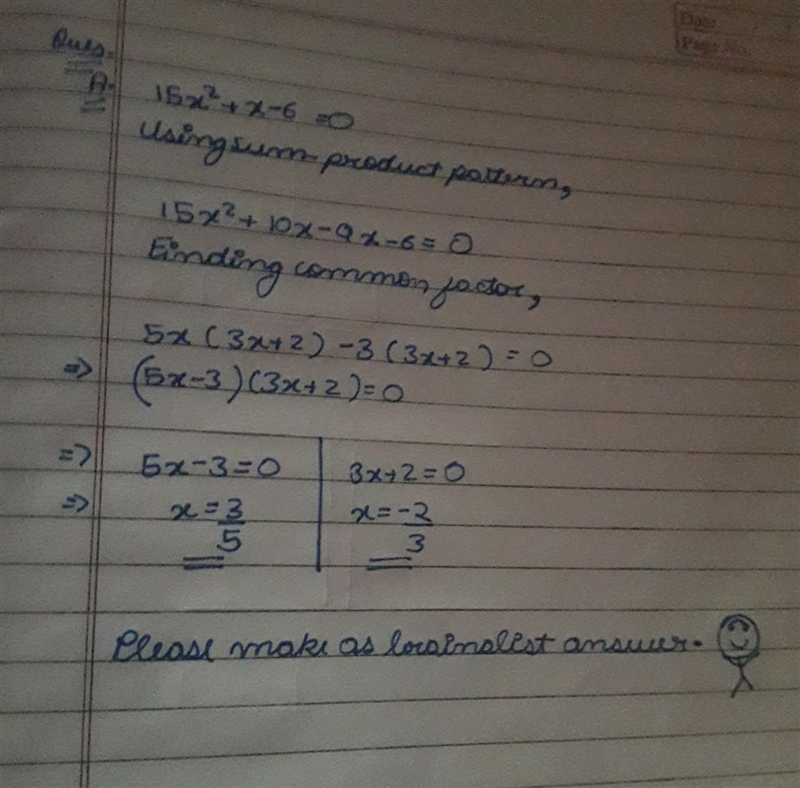 15x^(2) +x-6=0-example-1