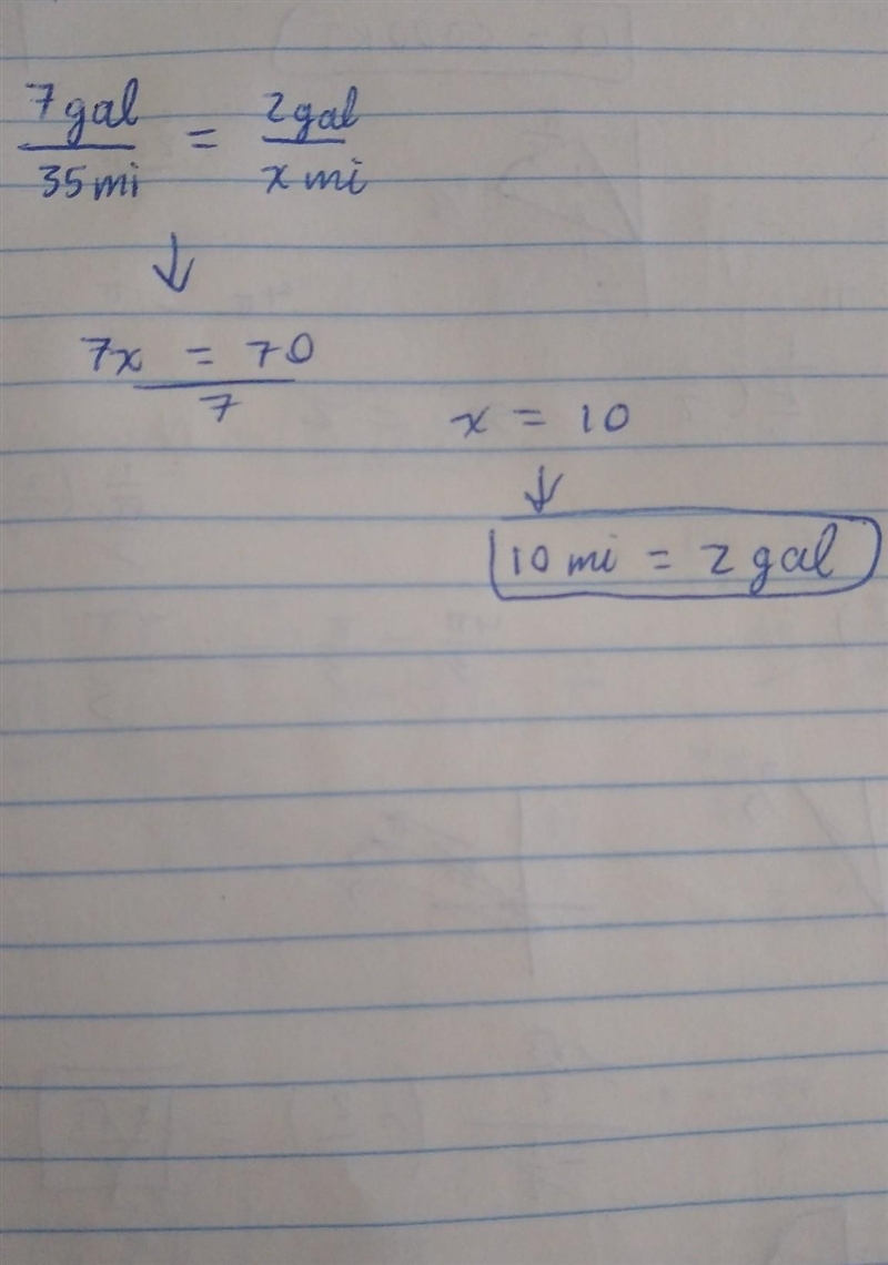 I need help If a car can drive 35 miles on 7 gallons of gas, how many miles can it-example-1