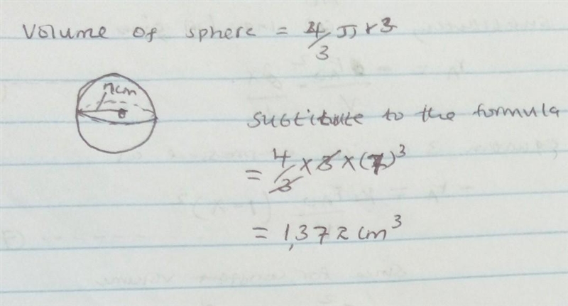 Help Find the volume of this sphere. Use 3 for pi-example-1