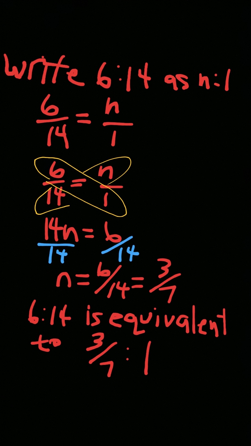 Write ratios in the form 1:n or n:1 6 : 14-example-1