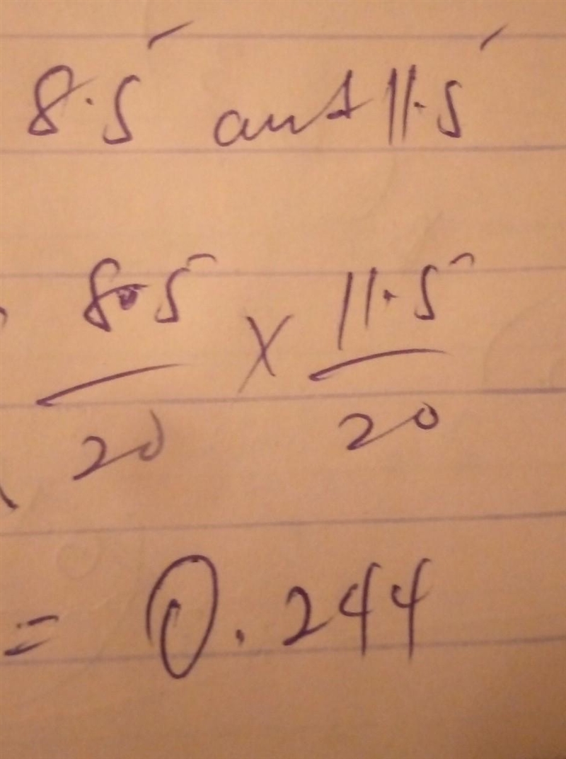 What is the probability that x is between 8.5 and 11.5? calculator-example-1