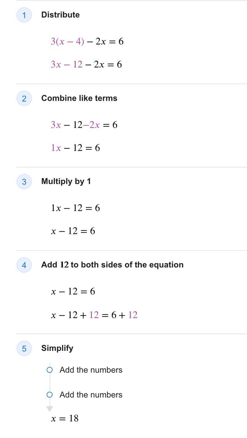 Please help! Solve for x 3(x - 4) - 2x = 6-example-1