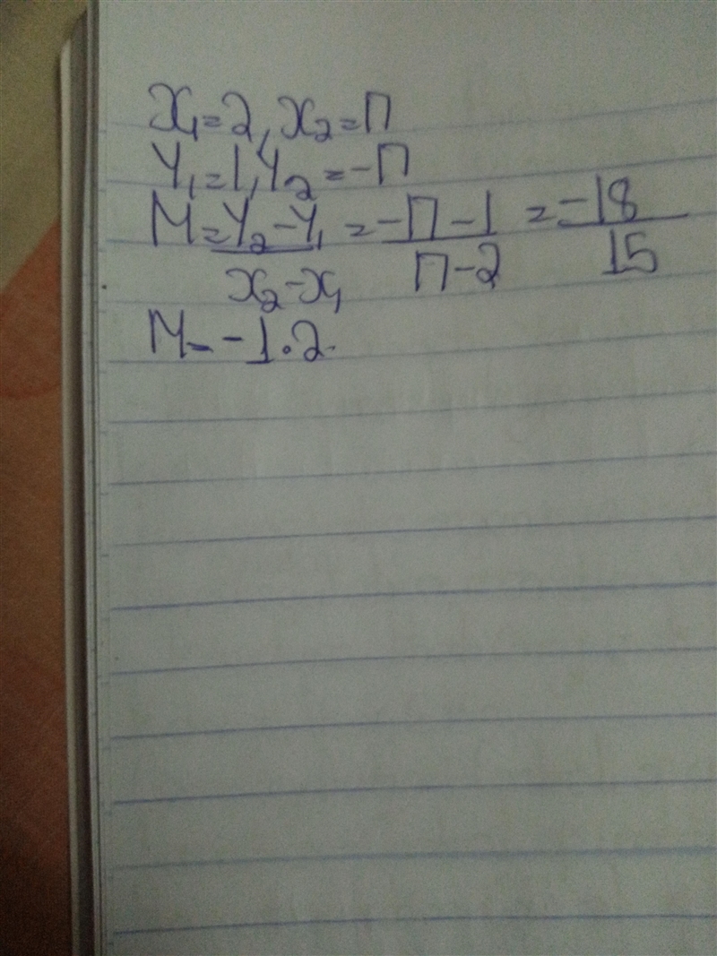 What is the slope of the line that passes through the point (2,1) and (17,-17)?-example-1