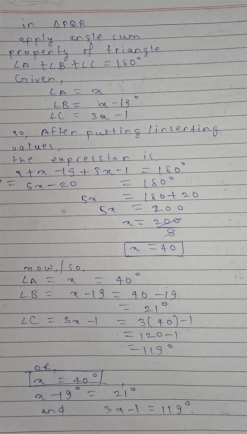 For the figure shown to the right, find the value of the variable and the measure-example-1