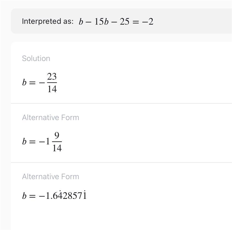 What is b -15 b - 25 = -2-example-1