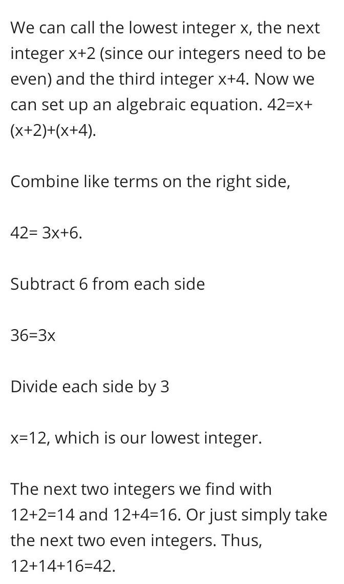 The sum of three consecutive even integers is 42. What is the product of the smallest-example-1