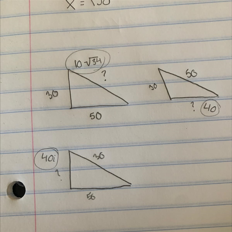 In 3-8, find the missing side length of each right triangle. 50yd. 30yd.-example-1