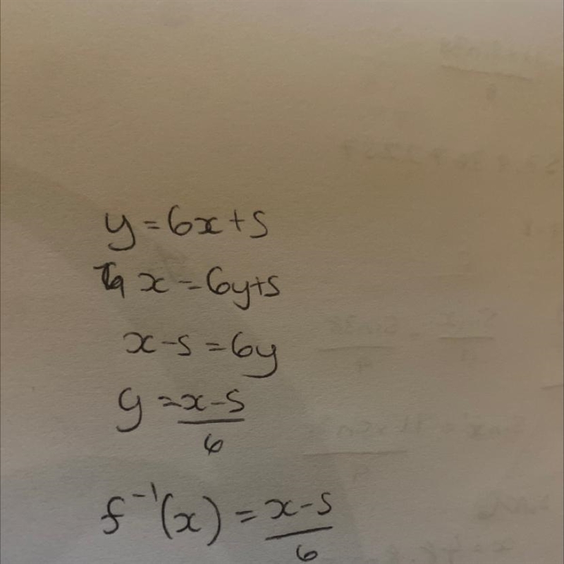 Inverse of f(x)=6x+5 ​-example-1